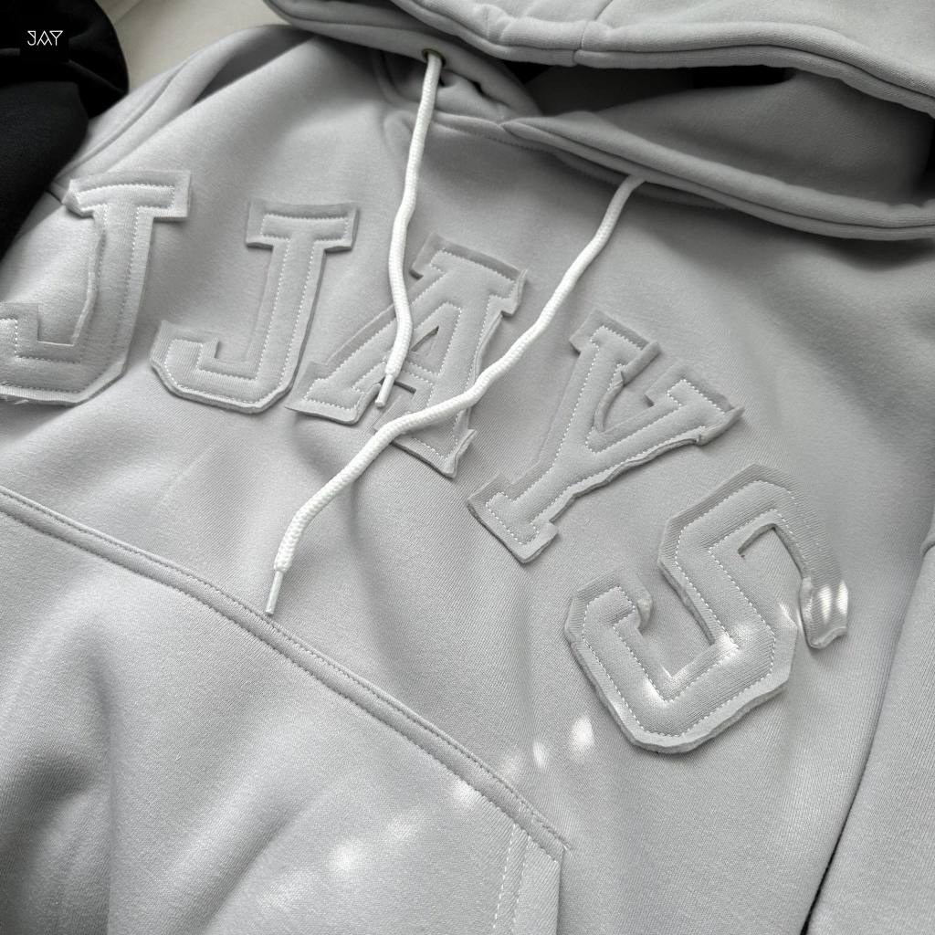 HOODIE BOXY - Áo khoác hoodie thêu đắp vải JJAYS form rộng mũ to nam nữ unisex màu XÁM TRẮNG/XÁM CHÌ/ĐEN 🖤 | BigBuy360 - bigbuy360.vn