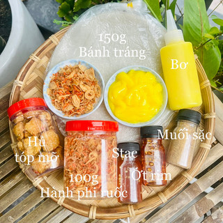 Bánh tráng phơi sương siêu dẻo, muối ruốc hành phi 100gr, bơ, sốt tắc, ớt rim, muối, tóp mỡ
