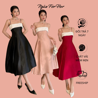 Vian dress- đầm hai dây phối ren hoa đi tiệc, đầm maxi hai dây dự tiệc
