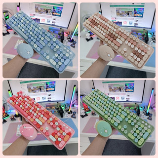 "keyboard + mouse candy kd mofii pink, green, blue, milk tea, lemon yellow, light blue"