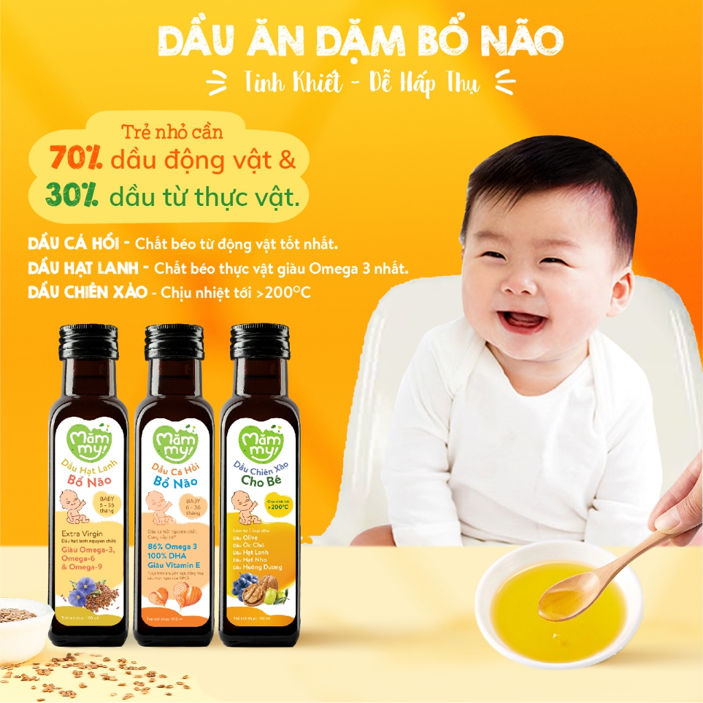 Dầu ăn dặm cá hồi bổ não Mămmy giàu DHA, Omega3 cho bé ăn dặm từ 6 tháng chai 100ml