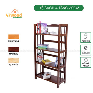 Kệ sách 4 tầng rộng 60cm gỗ cao su chống nước - Kệ gỗ đa năng 47wood 4 tầng rộng 60cm
