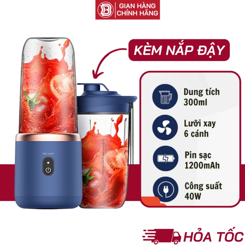 Máy Xay Sinh Tố Juicing Cup 300ML Cầm Tay 6 Lưỡi 2 Cối Sử Dụng Pin Sạc Cổng USB Siêu Tiện Lợi