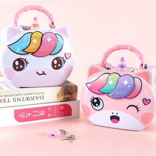 Két sắt mini đựng tiền - có khóa cho bé, họa tiết ngựa pony và chuột mickey