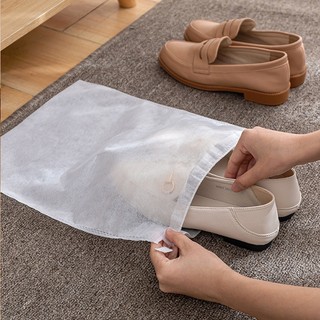 Túi đựng giày vải không dệt tiện lợi , Túi vải có giây rút màu trắng