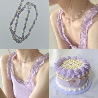 Vòng Cổ Hình Hoa Hạt Cườm Màu Tím N012