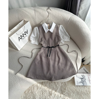 Đầm caro phối tay trắng đính nơ Anna - Giha