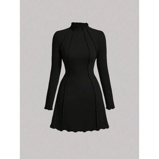 Váy đầm dress ngắn đen đỏ sexy ôm body tay dài cổ trụ trendy cho nữ Halloween🥀