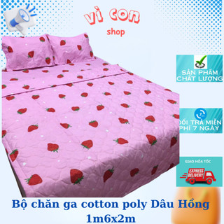 Bộ chăn ga cotton poly 5 món - 4 món dâu hồng - 123 đán