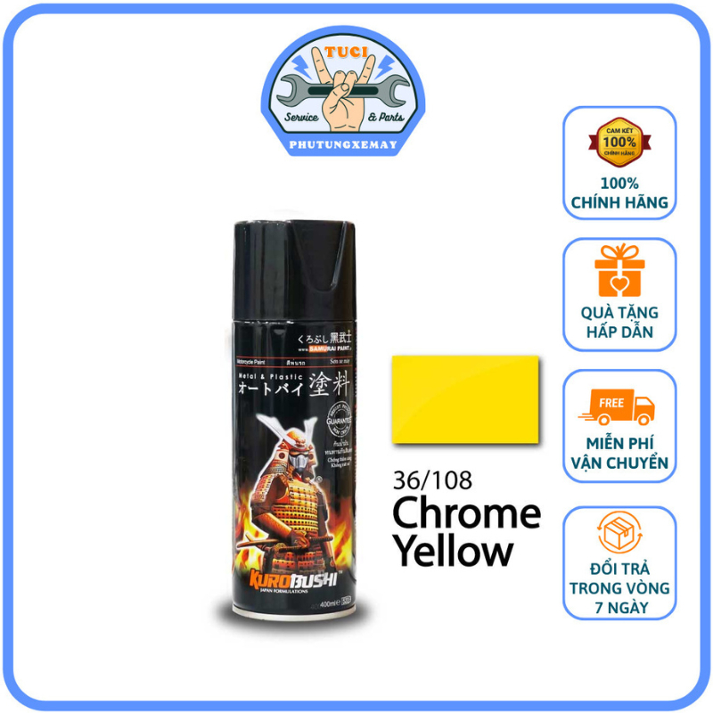 Sơn Samurai 108-Màu Vàng Crom Samurai Sơn Xịt Samurai- Hàng Cao Cấp Chính Hãng