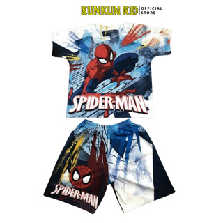Đồ Bộ Thun Lạnh Có Tay In 3D hình người nhện spiderman cho bé trai hình size đại từ 10kg-60kg Kunkun Kid TP1060