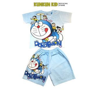 Đồ bộ thun lạnh tay ngắn In 3D hình Đôremon cho bé trai hình  từ 10kg-40kg Kunkun Kid TP1066