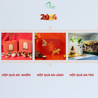 Set combo hộp quà 2024 gồm hạt điều, hạnh nhân, kẹo dồi, trà gạo lứt, kẹo lạc, ô mai, lì xì