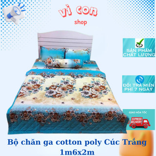 Bộ chăn ga gối 5 món - 4 món hoa cúc trắng 1m6 x 2m