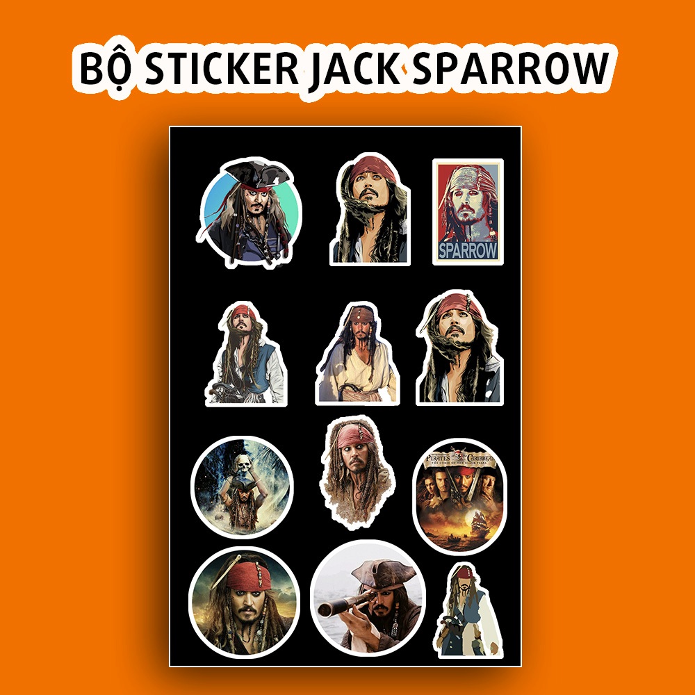 Set 5 Miếng Dán Hình NHÂN VẬT JACK SPARROW 4 Chống Thấm Nước - Size bự