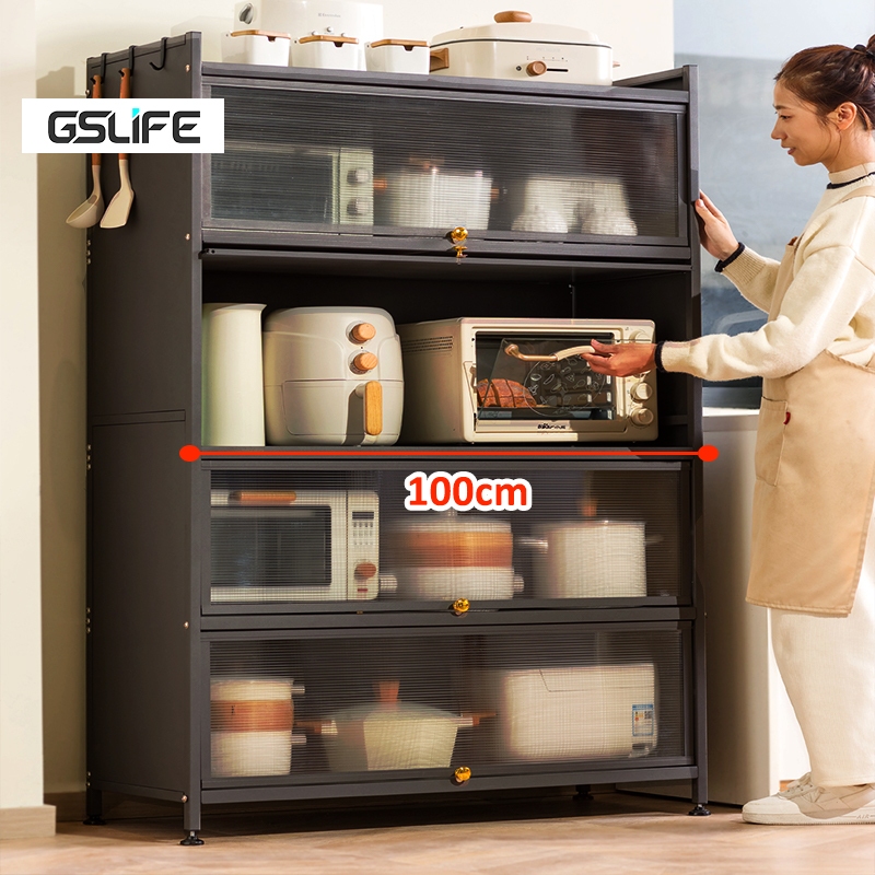 Gslife Kệ Tủ Nhà Bếp 80&100Cm Thép Carbon+Sơn Bóng- Kệ Để Đồ Kệ Vi Sóng Đa Năng, Trang Bị Bánh Xe