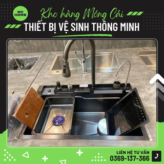 Chậu rửa bát 💥 cao cấp 💥 chậu 1 hố hiển thị nhiệt độ, chậu rửa bát 1 ngăn lớn kèm vòi lọc nước, thác nước