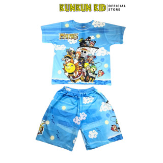 Quần áo trẻ em in 3d hình đảo hải tặc one piece đồ bộ bé trai chất thun lạnh size từ 10-60kg Kunkun Kid TP1105