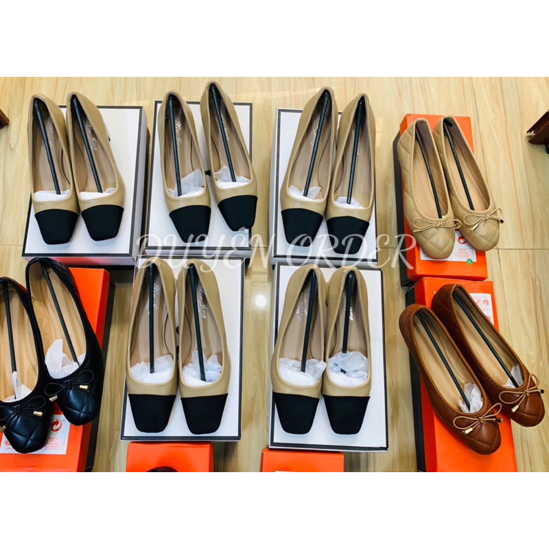 Giày đế vuông nude mix màu gót 5cm