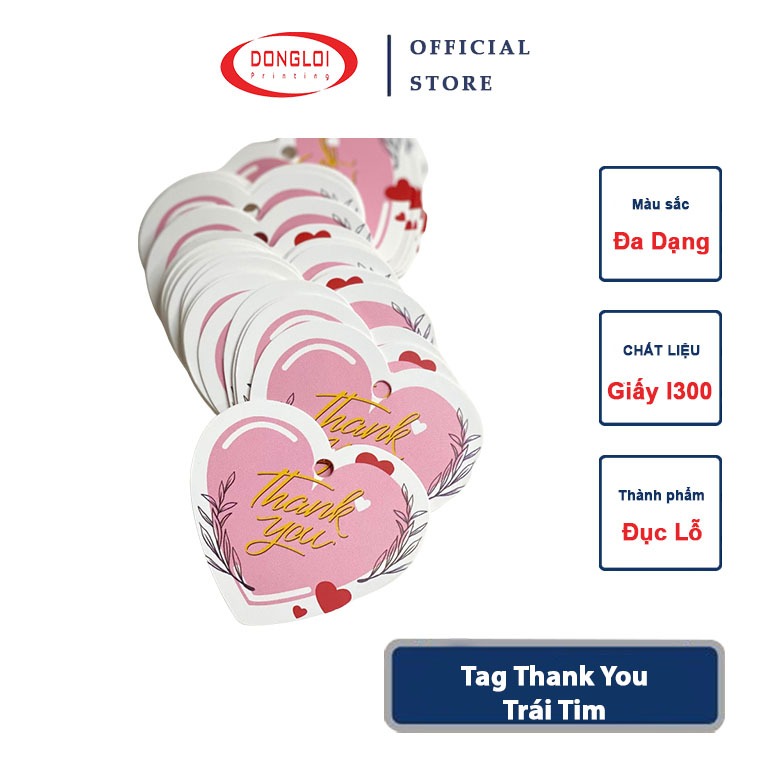 Tag Giấy Thank You Hình Trái Tim - Nhãn Cảm Ơn Dành Cho Shop Quần Áo Combo 100 Chiếc