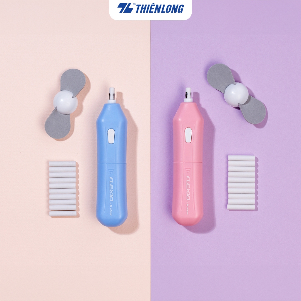 Gôm điện, tẩy điện tự động Thiên Long Flexio EE-001, tặng thêm 10 đầu gôm thay thế và 1 đầu quạt, Không kèm pin
