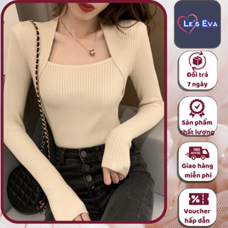  Áo lên nữ cổ vuông tay dài len gân tăm dáng ôm body sang chảnh quyến rũ  kiểu Hàn Quốc AL04 - LEEVA OFFICIAL 