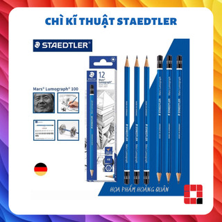 Bút chì đức staedtler mars lumograph 100 thân xanh, bút chì kỹ thuật, từ 2b đến 9b