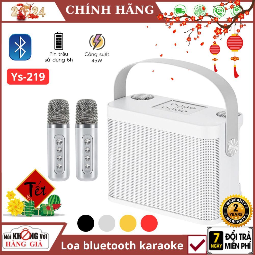 Loa bluetooth karaoke YS 219 tặng kèm 2 mic không dây Âm thanh sống động hát ấm bass mạnh - ys219 bảo hành 24 tháng