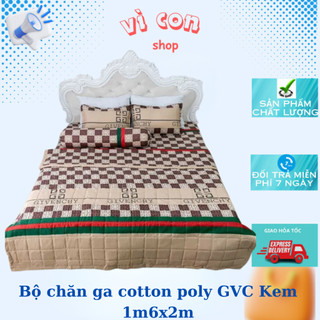 Bộ chăn ga vỏ gối 5 món gvc kem 1m6x2m