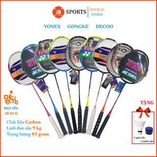 Bộ vợt cầu lông đơn khung carbon chính hãng decoo, lưới đan sẵn từ nhà sản xuất
