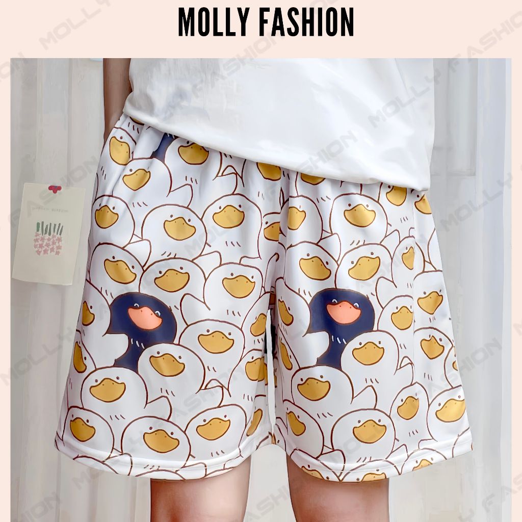 Quần Short Unisex hoạt hình VỊT BẾU Freesize | Form rộng mặc nhà/đi chơi Molly Fashion