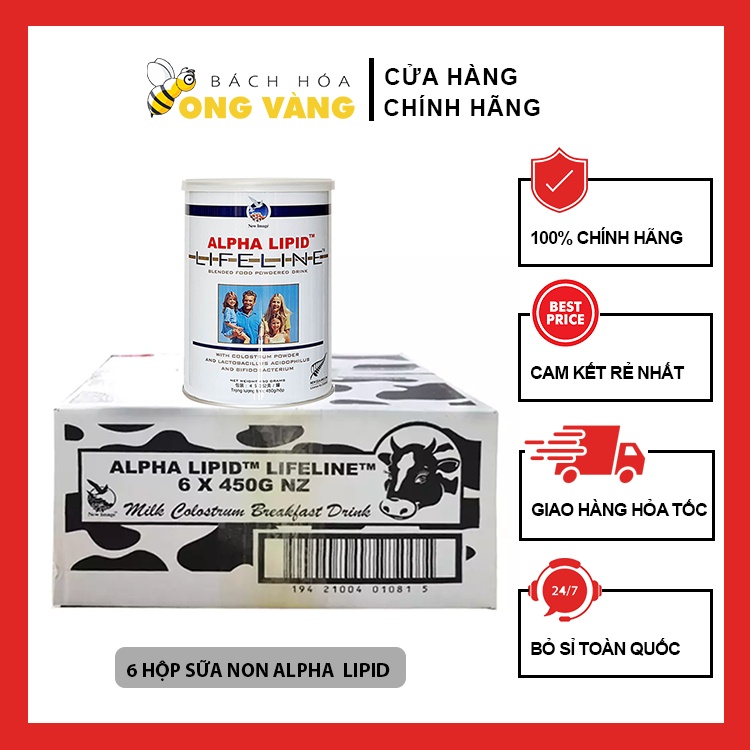 Combo 1 thùng 6 lon Sữa non Alpha Lipid Lifeline 450g chính hãng New Zealand nguyên mã code