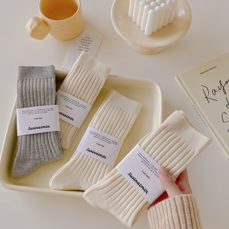 Vớ tất cổ cao cotton gân to trơn basic màu vintage