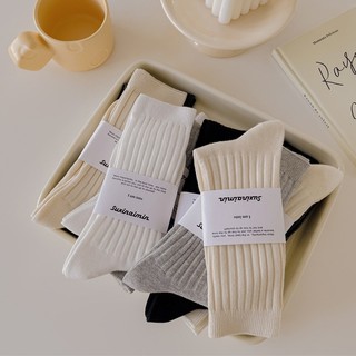 Vớ tất cotton unisex trơn màu basic gân to cao giữa bắp