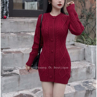 Váy len thừng cúc bọc qc màu đỏ