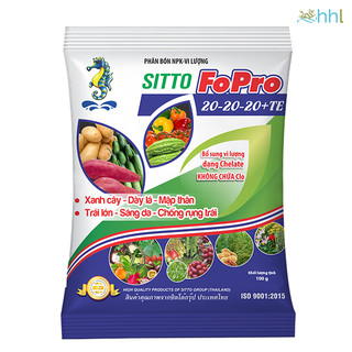 Phân bón lá NPK hòa tan Sitto FoPro 20-20-20+TE gói 250g/500g