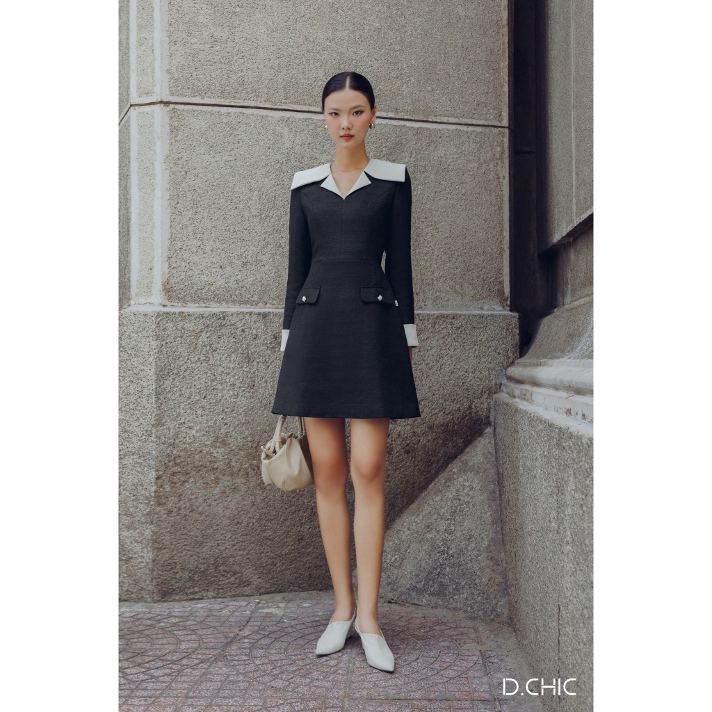 Váy cổ bẻ phối cổ và măng séc D.CHIC MS: 2813391