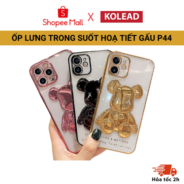 [Series 14 15] Ốp điện thoại trong suốt cartoon hình gấu họa tiết 3D viền màu KOLEAD P44 dành cho 14 15 Pro Promax Plus