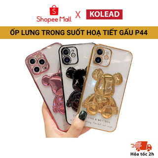  Ốp điện thoại trong suốt cartoon hình gấu họa tiết 3D viền màu KOLEAD P44 dành cho 14 15 Pro Promax Plus