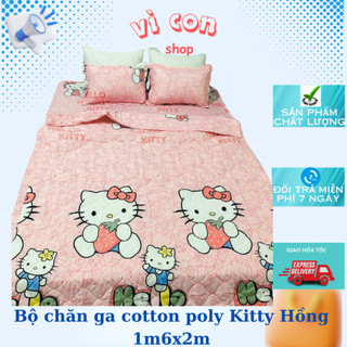 Bộ chăn ga cotton poly hello kitty hồng nhạt 4 món-5 món 1m6 x 2m