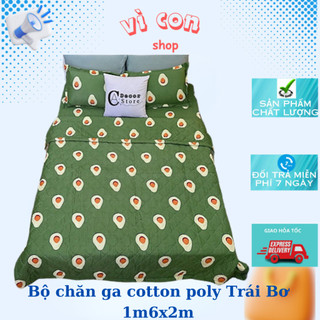 Bộ chăn ga cotton poly 5 món- 4 món họa tiết trái bơ -