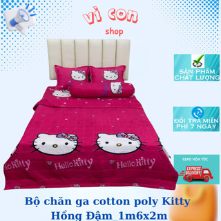 Bộ chăn ga cotton poly kitty hồng đậm 5 món - 4 món 1m6 x 2m