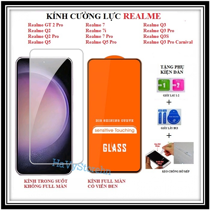 Kính cường lực Realme GT 2 Pro Realme Q2 Q2 Pro Realme Q3 Q3 Pro Q3S Q3 Pro Carnival Realme Q5 Q5 Pr