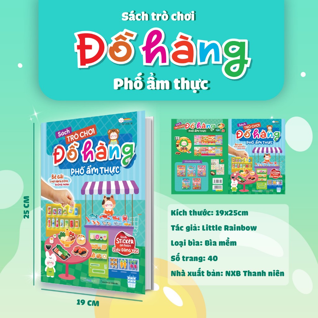 Sách Trò chơi Đồ hàng Phố Ẩm Thực  - Sách tương tác bóc dán sticker cho bé
