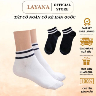 COMBO 2 Tất vớ nam nữ ngắn cổ LAYANA thể thao viền đen trắng Hàn Quốc năng động chất liệu mềm mại_Layana Store