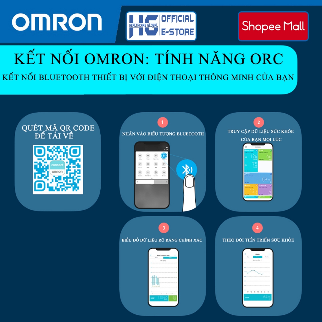 Máy Đo Huyết Áp Bắp Tay Kết Nối Bluetooth OMRON HEM-7156T | Cho Kết Quả Chính Xác Như Đo Tại Phòng Khám , Bệnh Viện