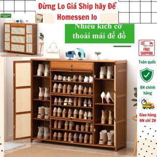 Tủ giày gỗ tre tự nhiên phủ sơn bóng PU chống ẩm mốc nhiều tầng cửa lật thông minh nhiều kích cỡ, tủ để giày dép gỗ tre