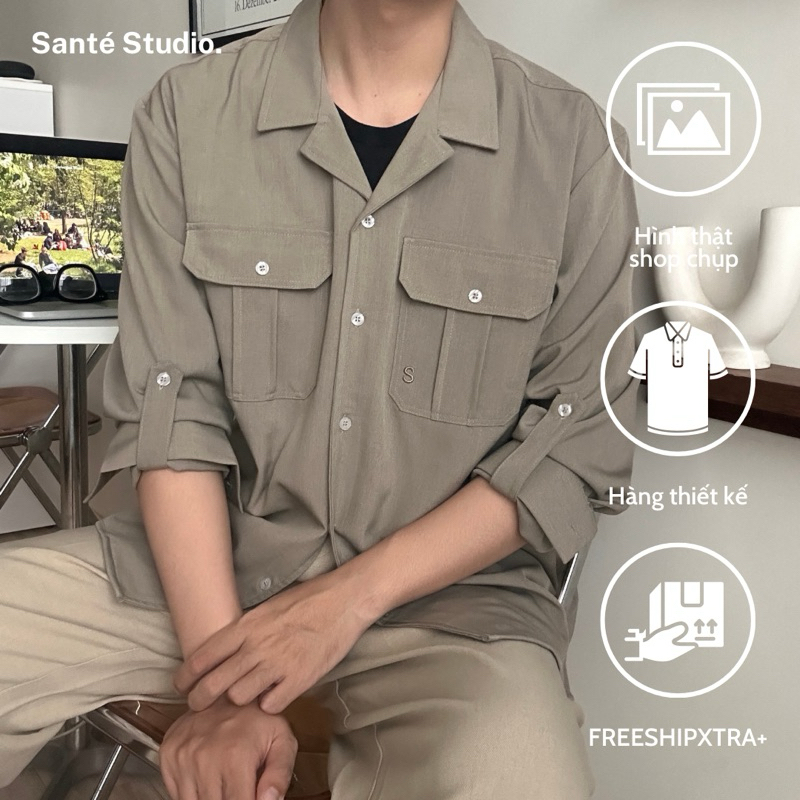SANTÉ STUDIO - Áo sơ mi nam dài tay cổ vest 2 túi ngực có thêu chữ nhỏ - ELIAS SHIRT