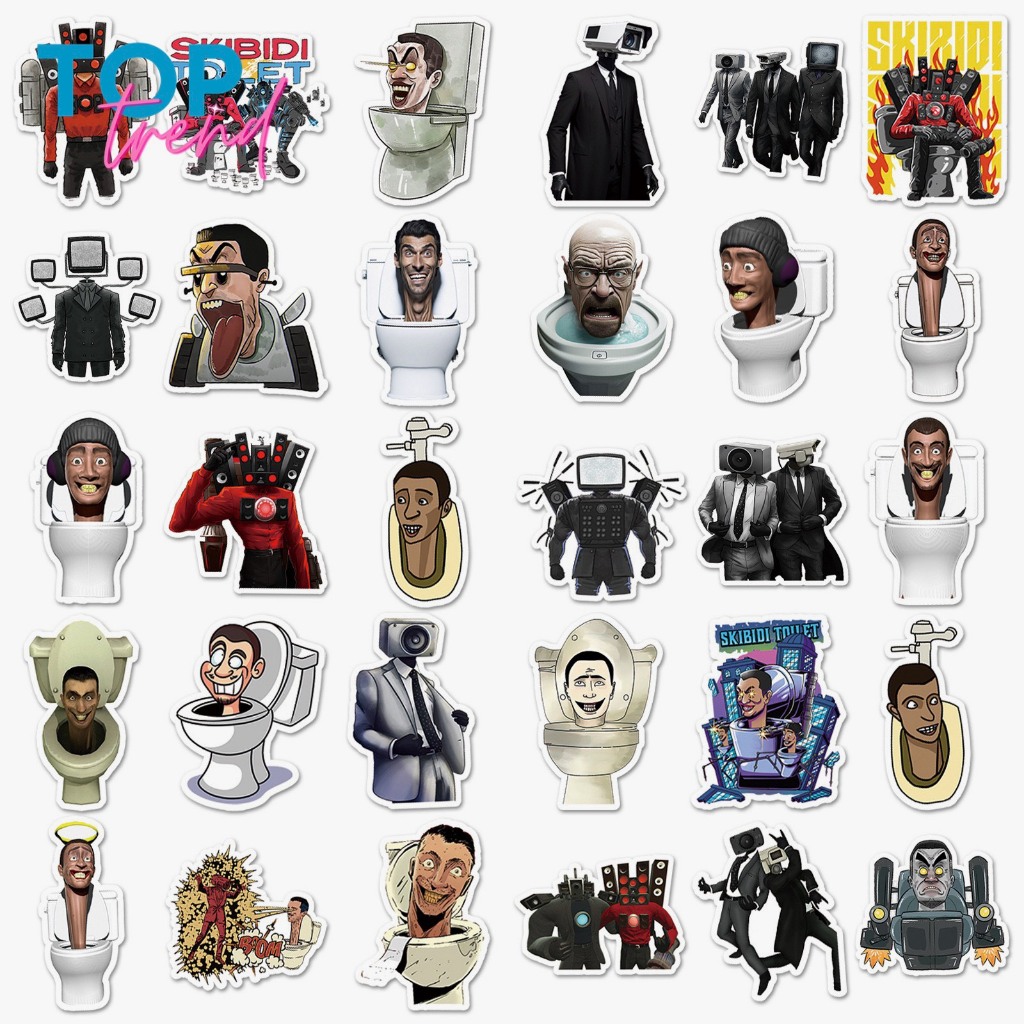 Bộ 50 Sticker Skibidi Toilet Cameraman TV Man Titan Speakerman, hình dán trang trí hoạt hình dễ thương - TOP TREND