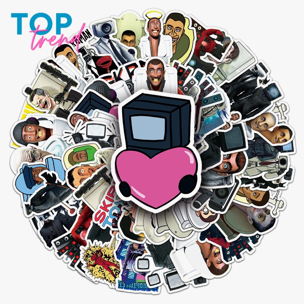 Bộ 50 Sticker Skibidi Toilet Cameraman TV Man Titan Speakerman, hình dán trang trí hoạt hình dễ thương - TOP TREND